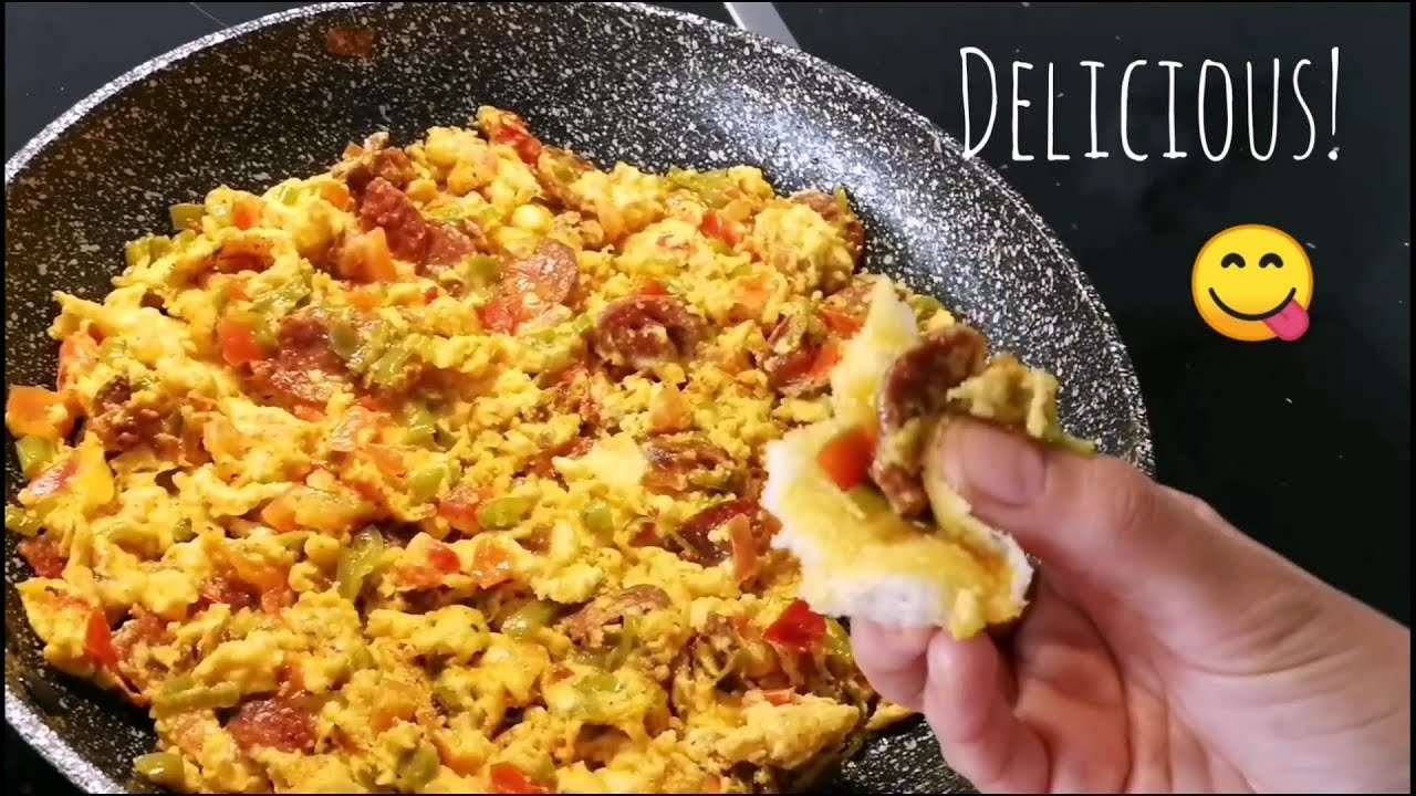 OMELETTE WITH SAUSAGE, PAPRIKA EN TOMATO, how to make, cook, food video