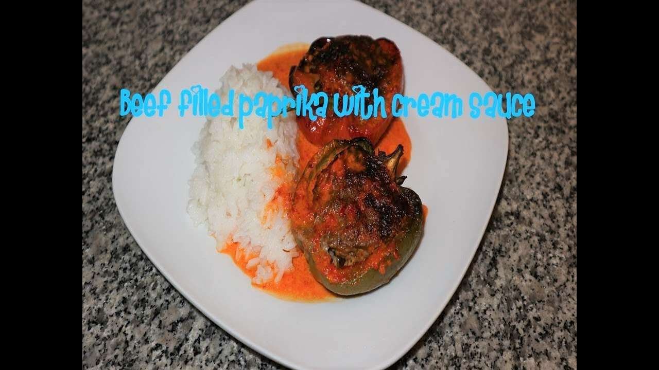 Beef filled paprika with cream sauce recipe
