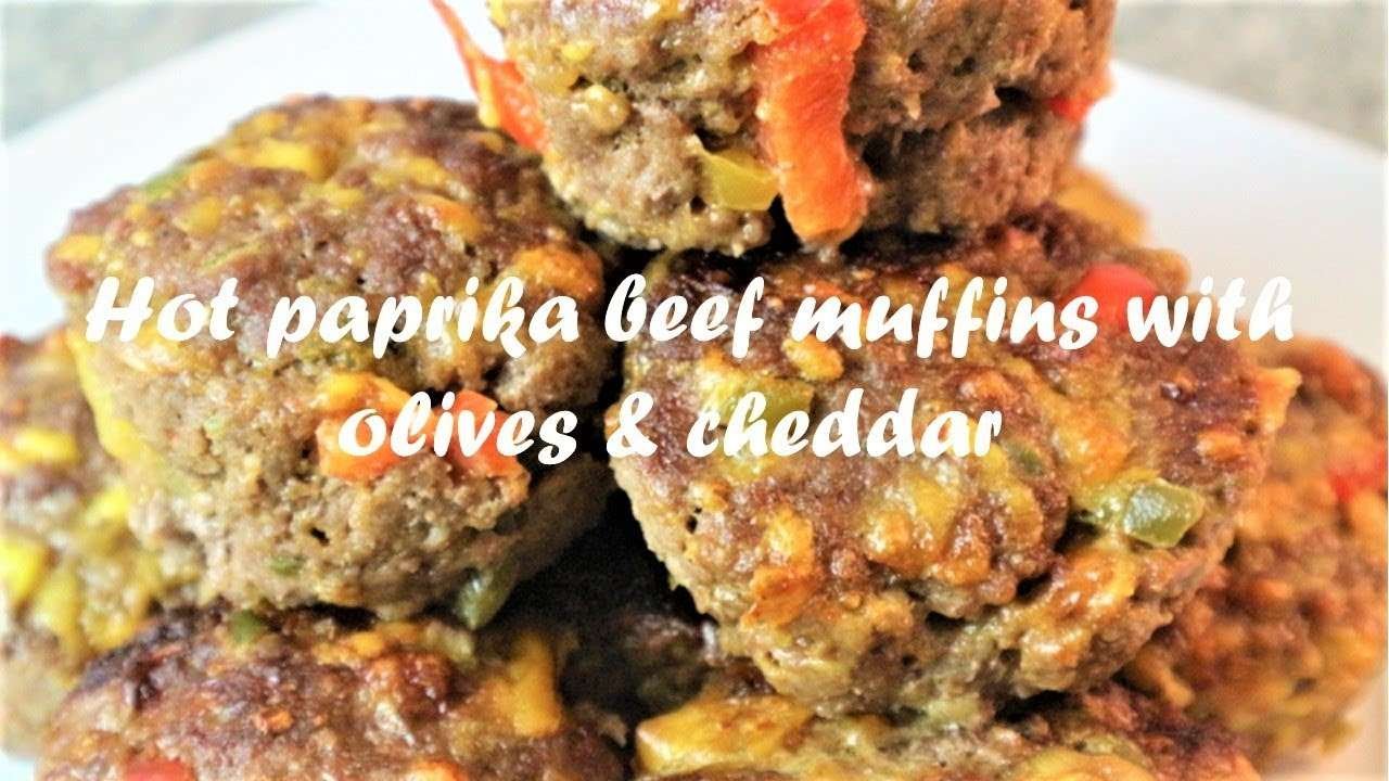 Hot paprika beef muffins with olives & cheddar cheese recipe