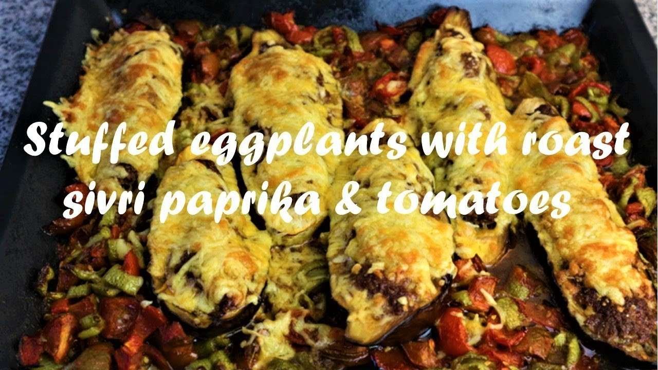 Stuffed eggplants with roast sivri paprika & tomatoes recipe