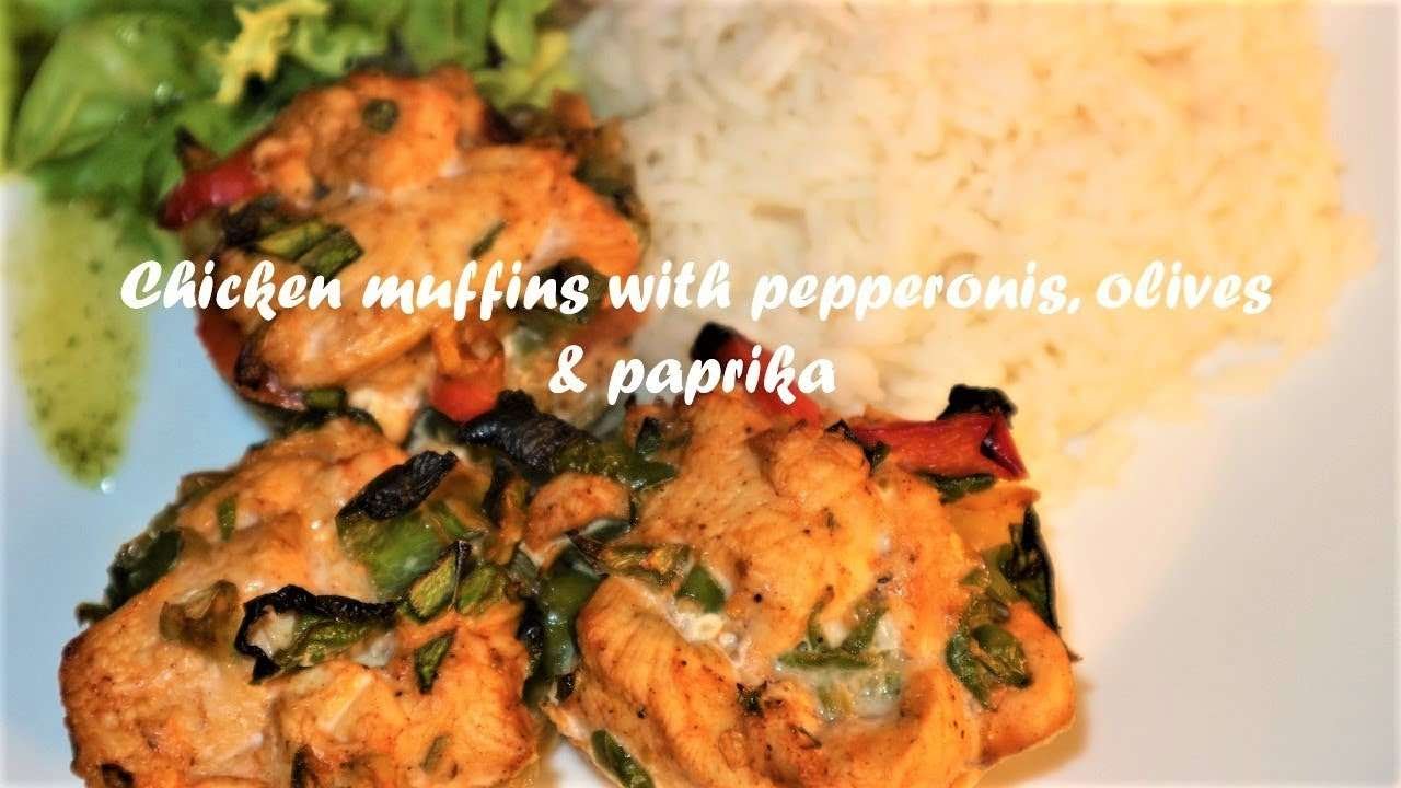 Chicken muffins with pepperonis, olives & paprika recipe