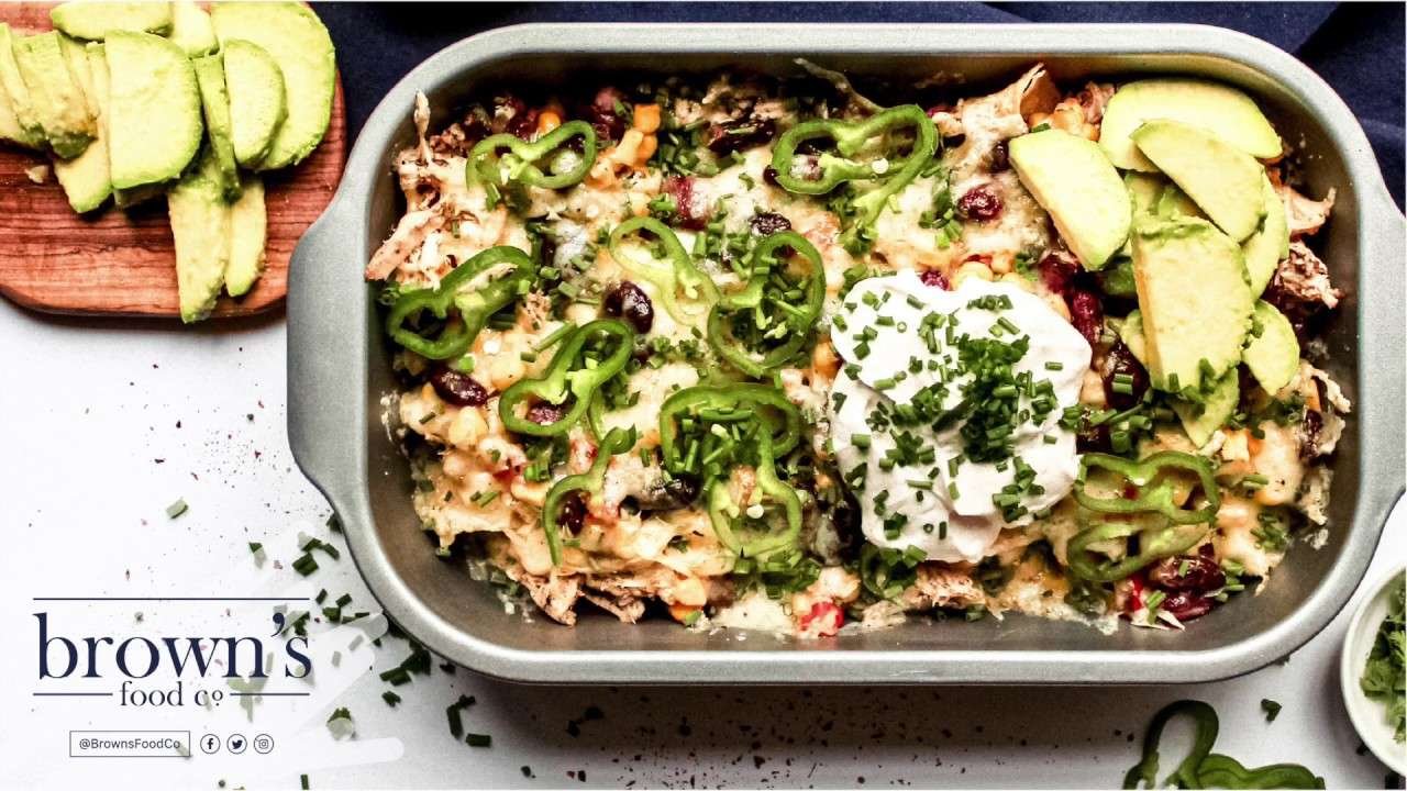 Pulled Chicken Nachos, Tomato & Bean Salsa with a Smoked Paprika Yogurt