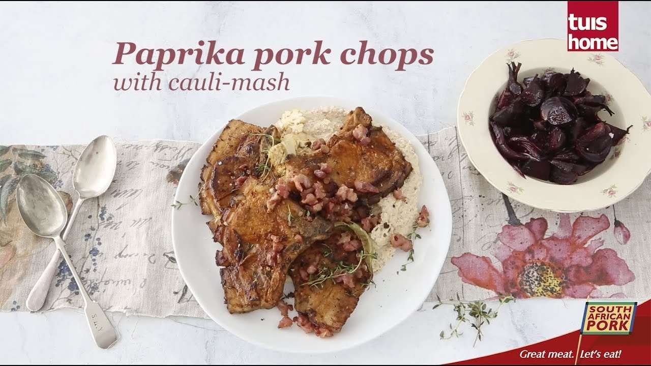 Paprika pork chops with cauli-mash