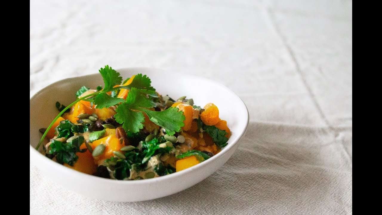 Pumpkin, Kale & Black Bean Salad w Paprika Dressing | Vegan & Oil Free