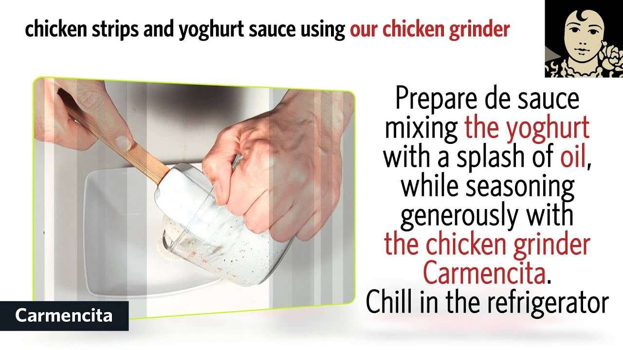 Sweet paprika chicken strips and yoghurt sauce using Carmencita chicken seasoning grinder