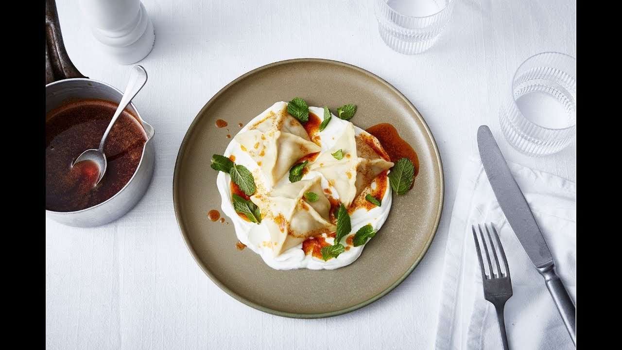 Manti dumplings with yoghurt and paprika butter