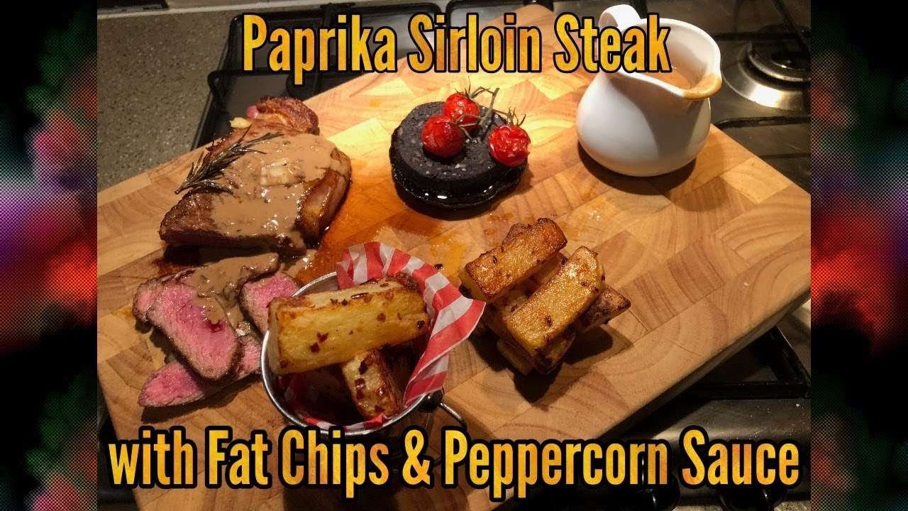 Paprika Sirloin Steak With Fat Chips And Black Pepper Sauce