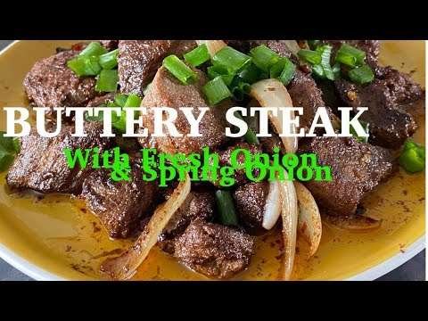 BUTTERY STEAK WITH FRESH ONION & SPRING ONION.