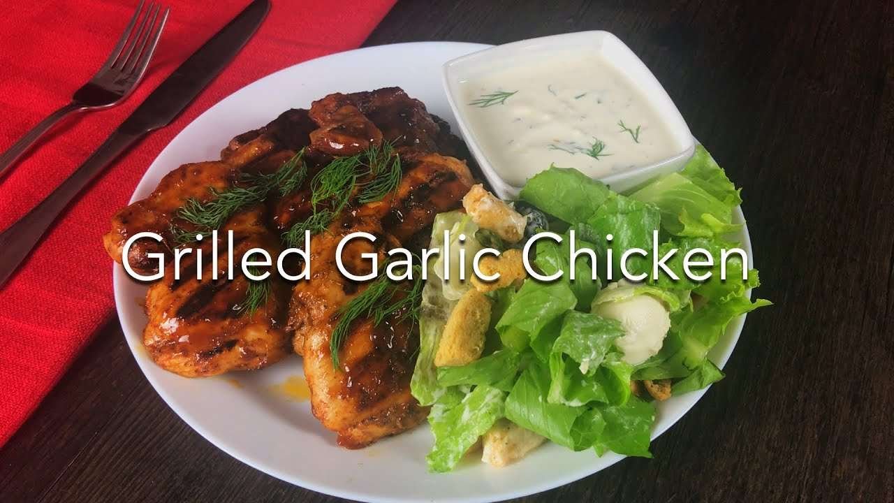Grilled Garlic Chicken With Dip Sauce & Green Salad
