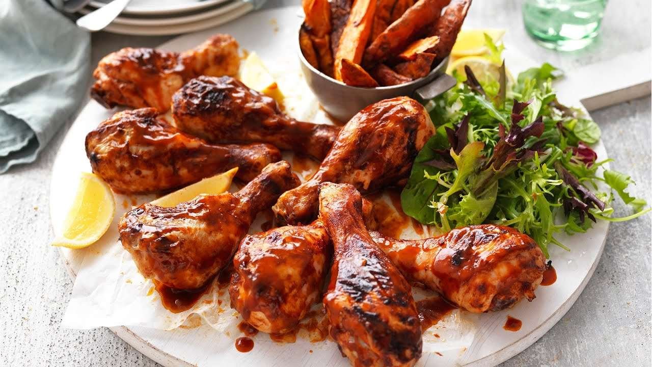 Chicken Drumsticks with Spiced Sweet Potato Wedges