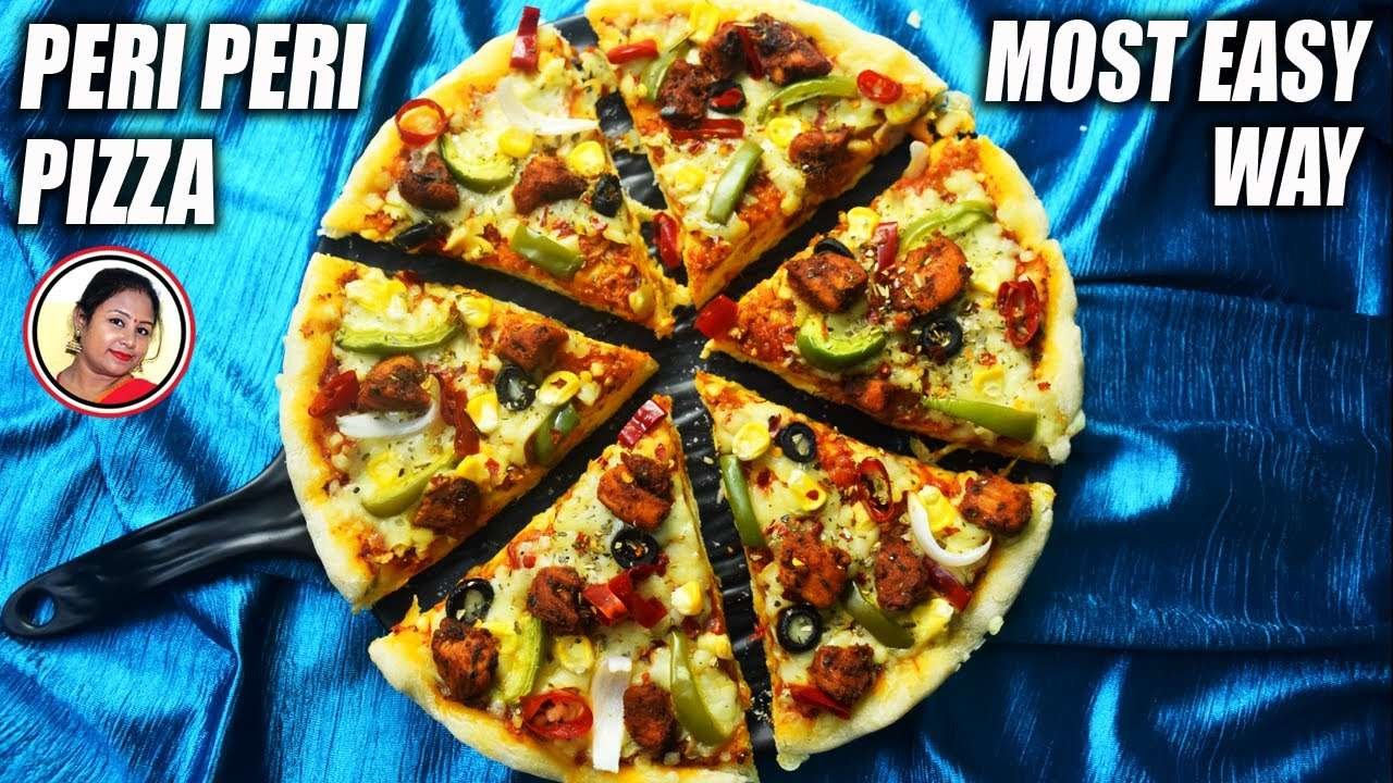 Dominos Style Peri Peri Chicken Pizza Recipe In Pan & Oven | How To Make Pizza | Shampa's Kitchen