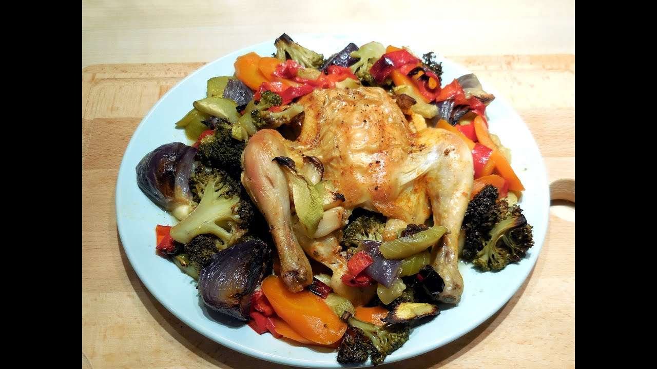 Paprika chicken with roasted vegetables