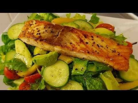 SALMON SALAD + DRESSING  . #Avocado #cucumbersalad  #ketofriendly #pansealedsalmon #Salad