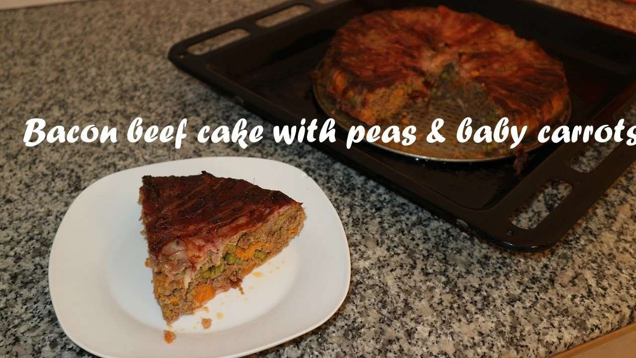 Bacon beef cake with peas & baby carrots recipe