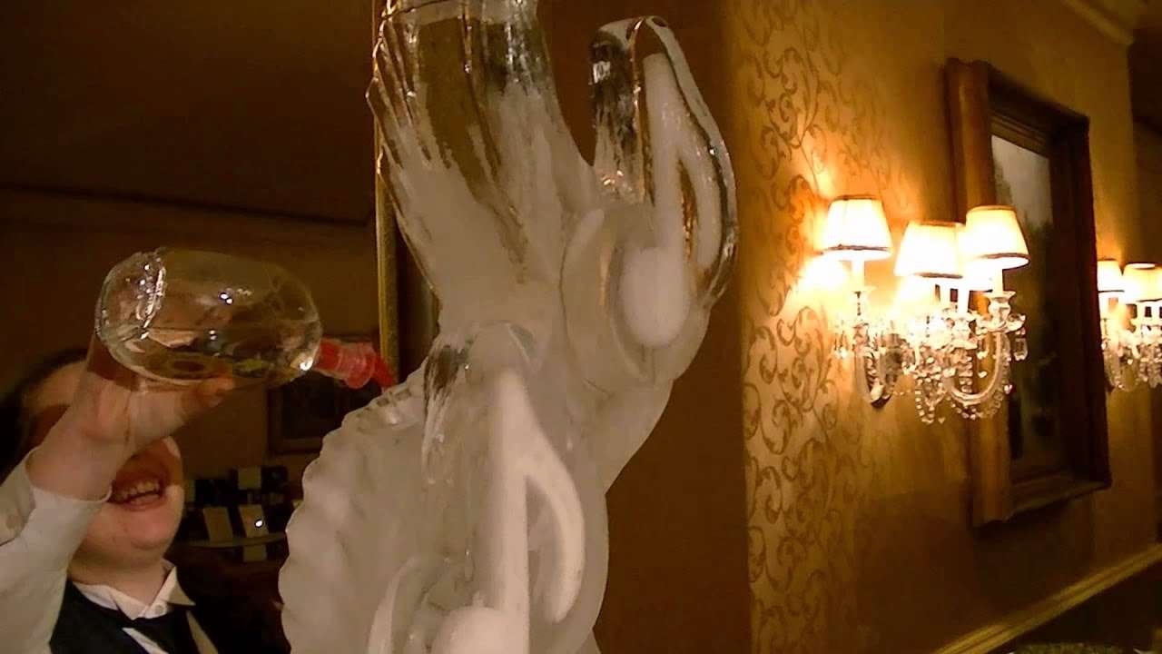 Drinking Pálinka from the ice sculpture at Paprika!