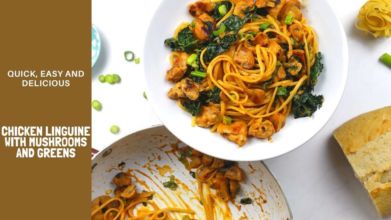 Creamy Chicken Pasta with mushrooms and greens that will brighten your weeknight | Easy & delicious