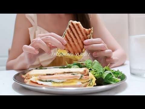ENG)酥酥的熱壓早餐！foodvlog#06 低脂低糖巧克力烤燕麥/早餐熱壓吐司/買了兩盆植栽/古娃娃曲奇餅/辣泡麵泡菜鍋/煎蛋捲