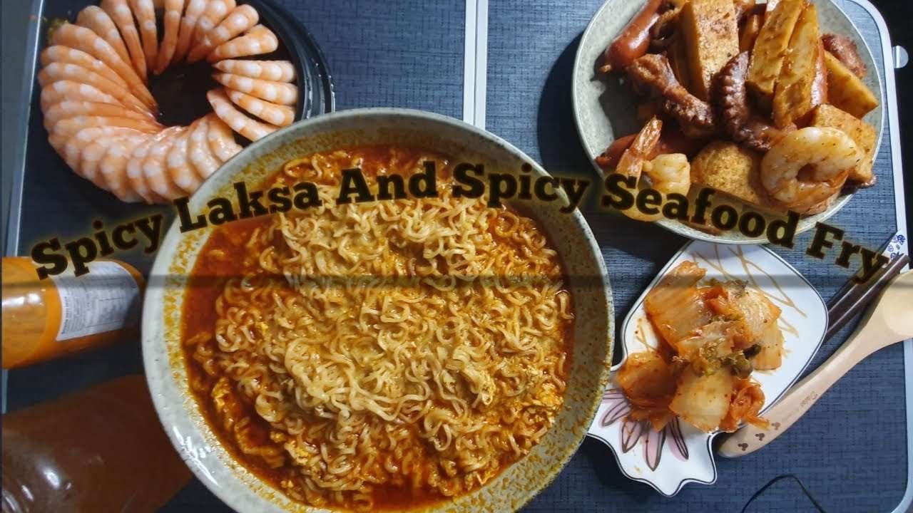 #MUKBANG #SPICYSEAFOOD #Aynat27 #foodtrip  Spicy Curry Laksa & spicy Seafood and Prawn Cocktail