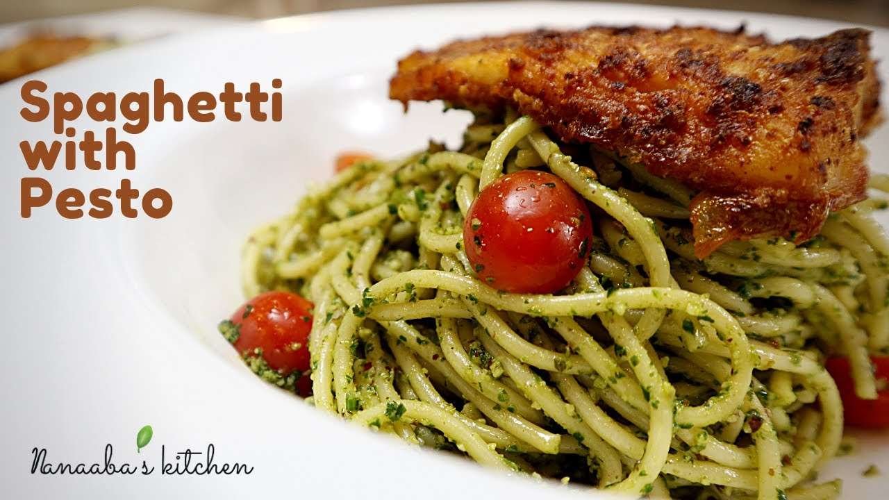 Spaghetti with Pesto Recipe   –  30 minutes or less quick dinner ideas – Simple Pesto Pasta