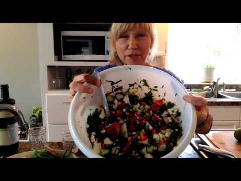 Kale corn & black bean salad with Lime Paprika Dressing.