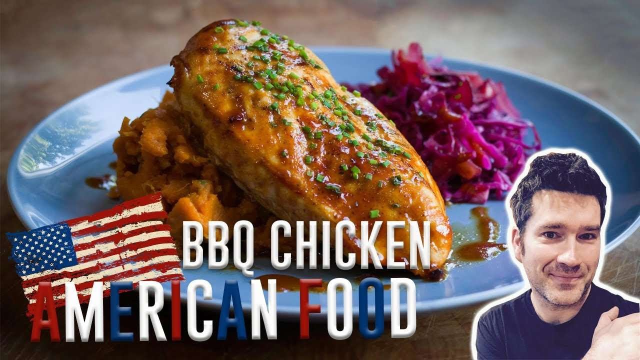 BBQ Chicken with Mashed Sweet Potatoes / American food