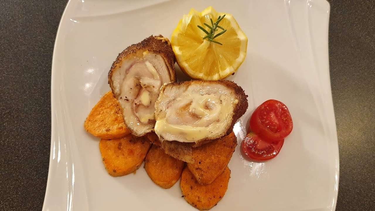 COCONUT CHICKEN ROLL CORDON BLEU with Bake Sweet Potato