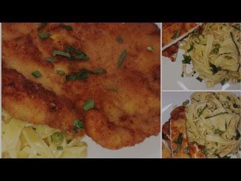 Fettuccine alfredo and chicken cutlets