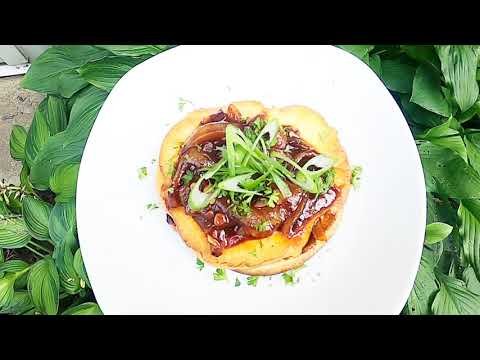 PuffBall Mushroom Steaks: with smokey bbq caramelized onions