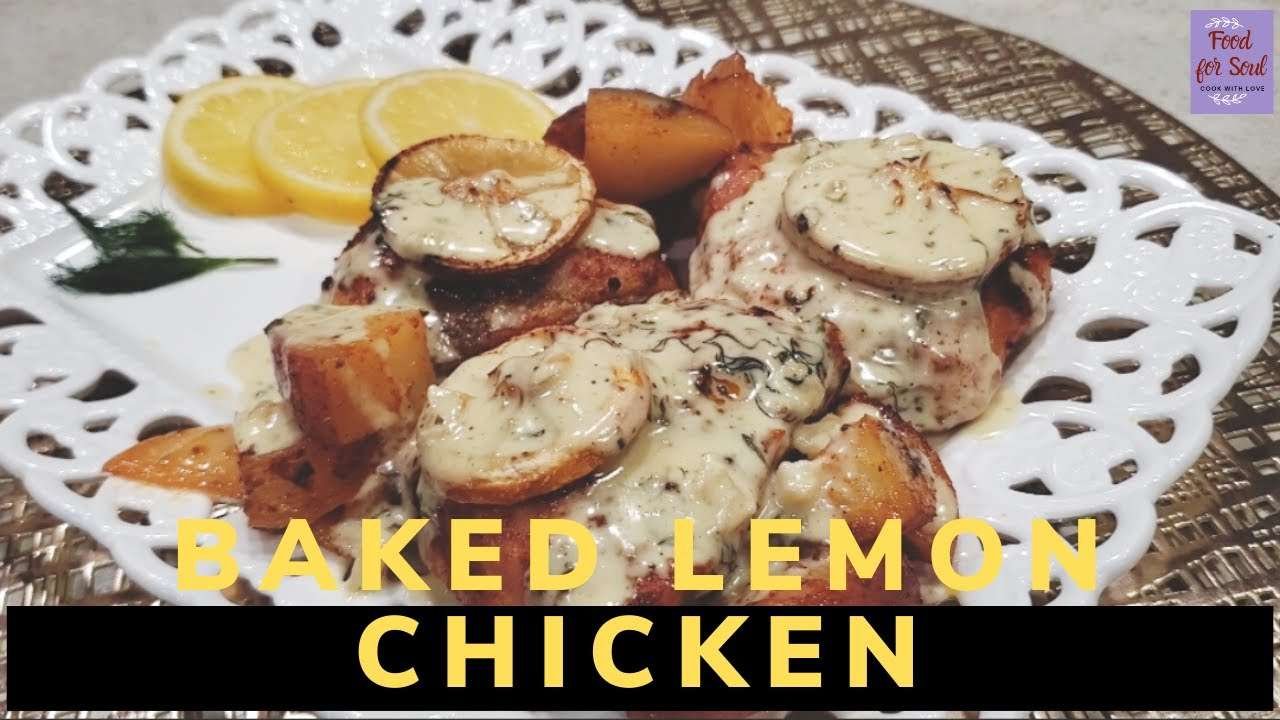 Baked Lemon Chicken Recipe | How to make Baked Lemon Chicken with Creamy Garlic Sauce