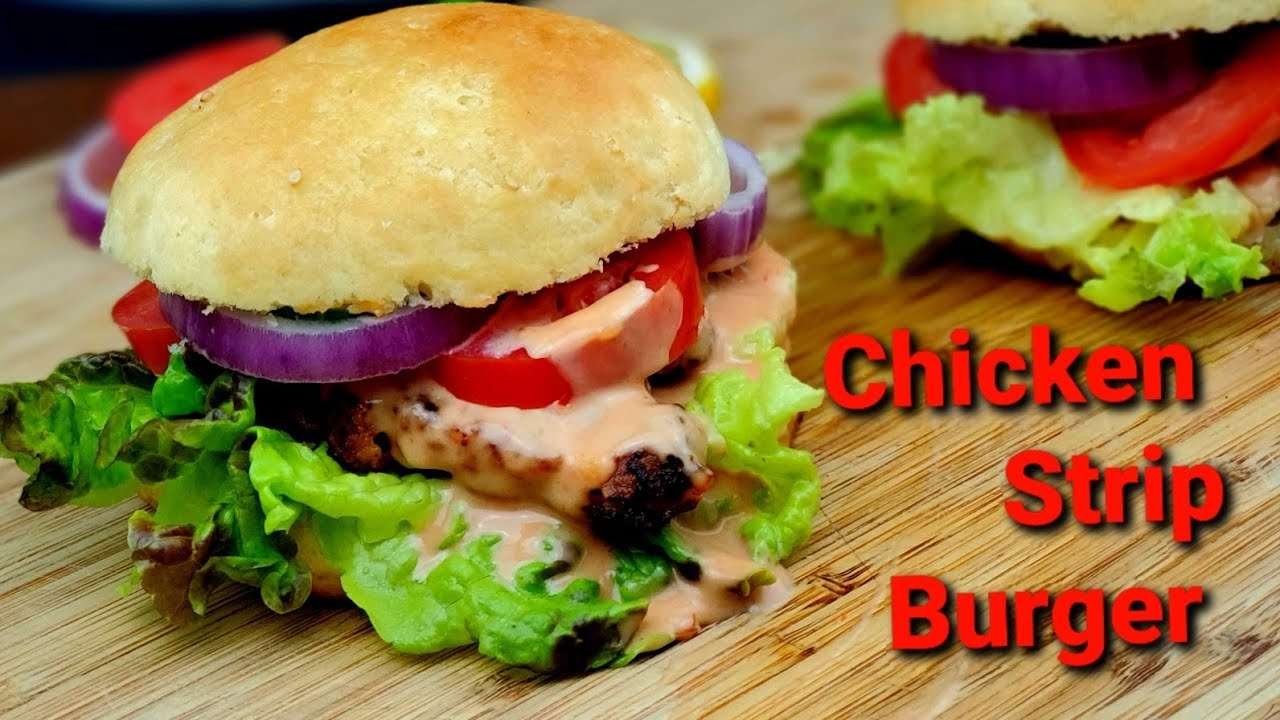 Chicken Strip Burger /Homemade Chicken Strip Burger / Chicken Strip Burger by Yummy Deshi Recipes