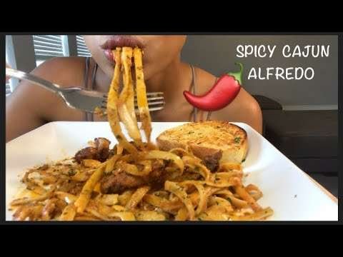 SPICY CAJUN ALFREDO PASTA CHICKEN & SHRIMP RECIPE+ MUKBANG and EATING SOUNDS | 매콤한 파스타 먹방