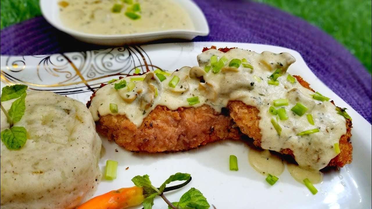 Chicken Schnitzel with Mushroom Sauce by Kitchen with Nida