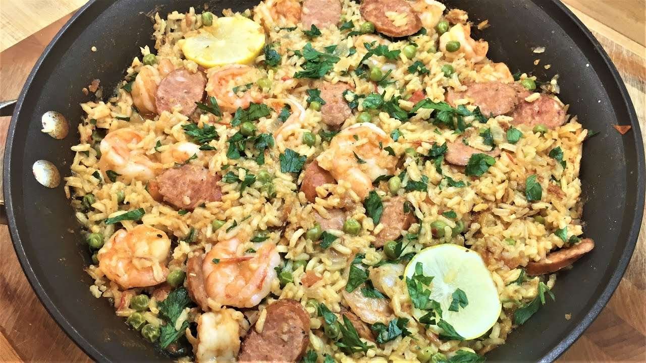 How To Make Paella/Spanish Shrimp & Sausage Paella Recipe #147