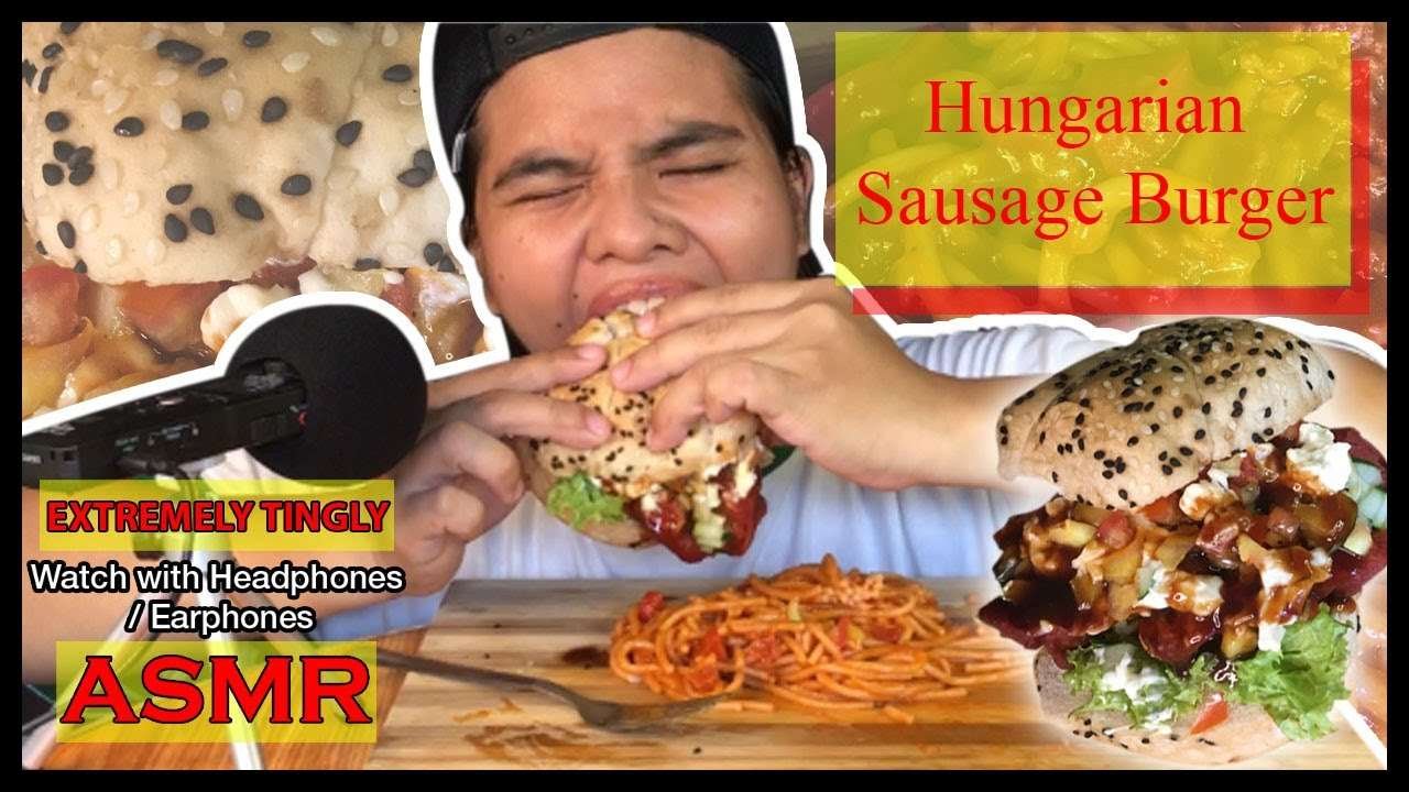 ASMR l HUNGARIAN SAUSAGE BURGER l SPAGHETTI l MUKBANG