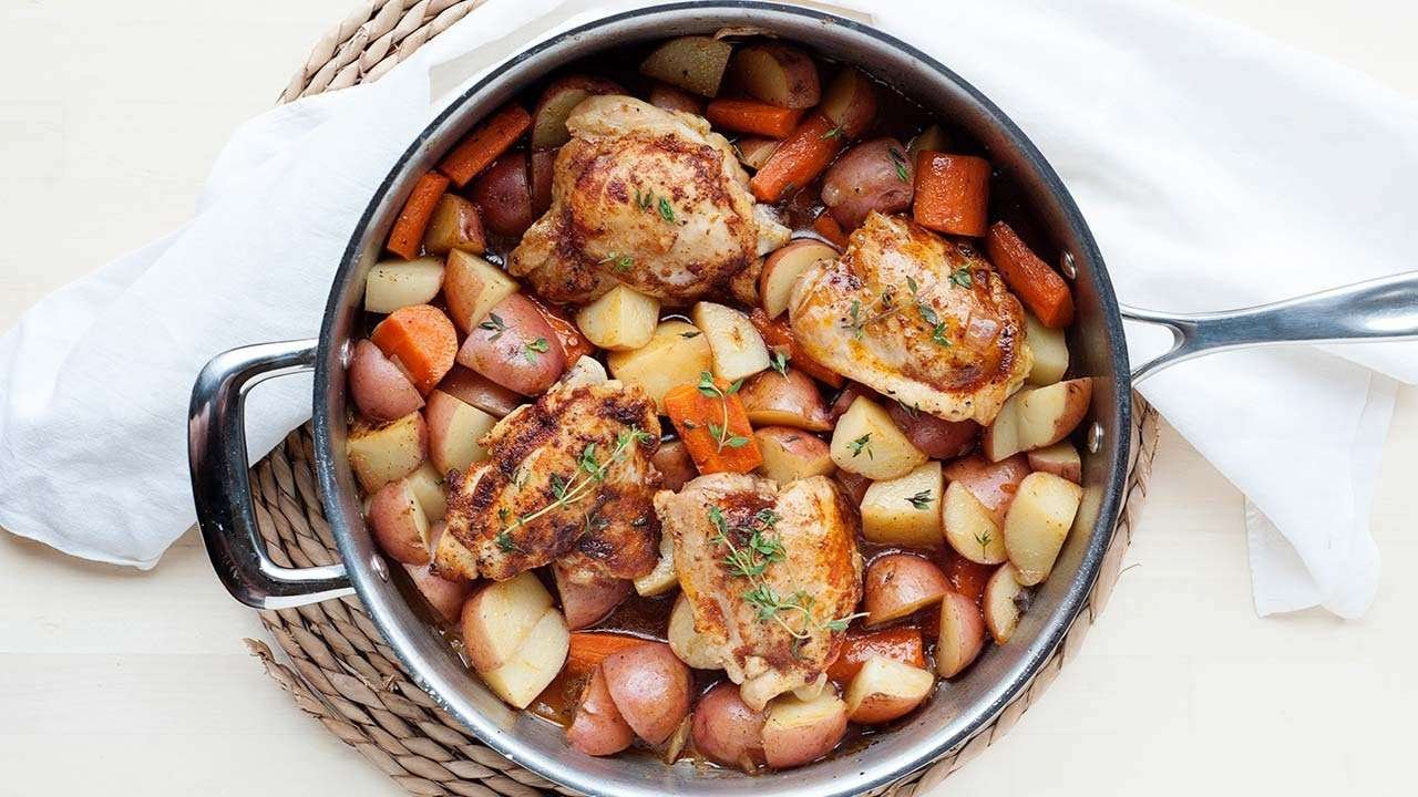 Skillet Chicken Thighs with Carrots & Potatoes