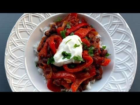Chili Sin Carne w. Homecooked Beans & Tender Bell Peppers – Meatless Chili – Recipe #132