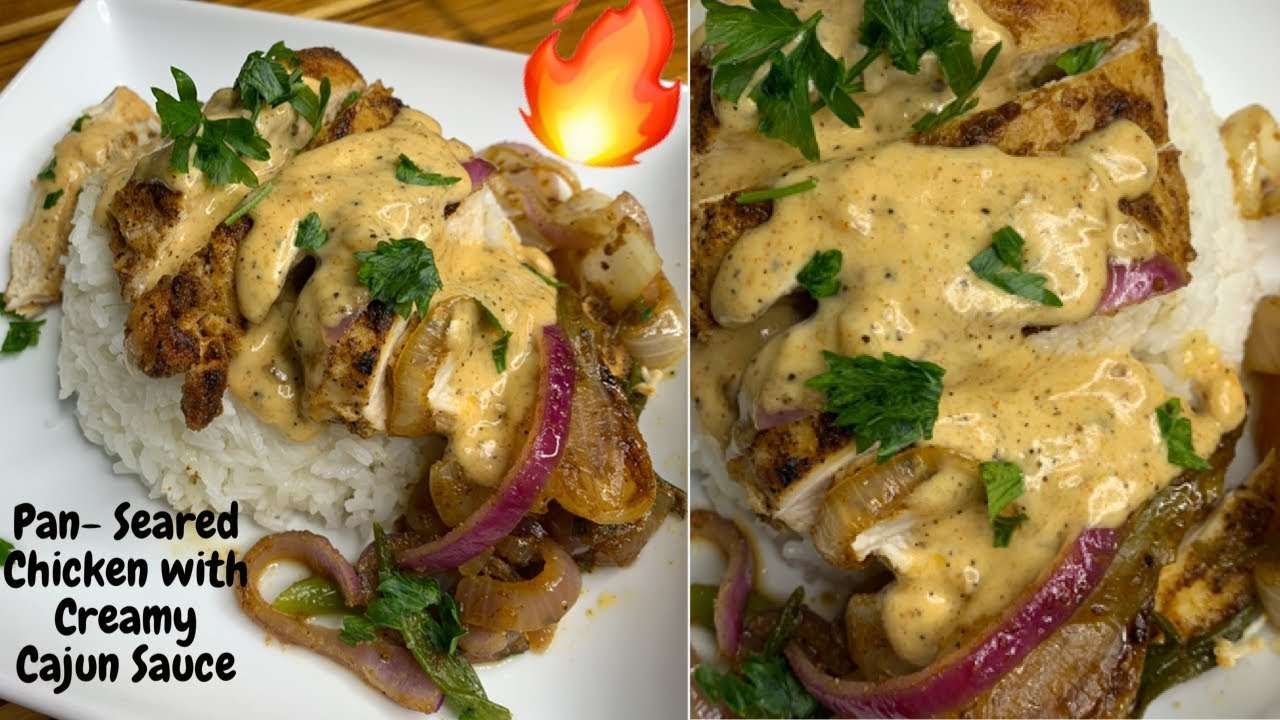 Easy Pan Seared Chicken with Creamy Cajun Sauce Recipe|| Perfect White Rice