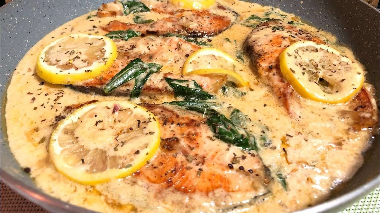Steak Salmon in Creamy White Sauce