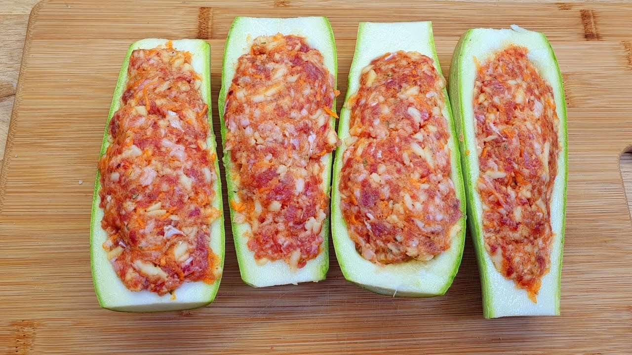 Gebackene gefüllte Zucchini, rezepte schnell und einfach für das Abendessen #143