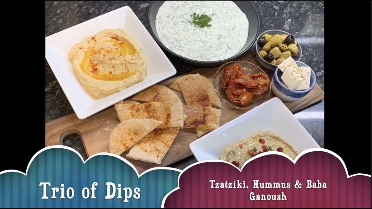Trio of Dips | Tzatziki, Baba Ganoush & Hummus dips | Perfect dips to be served for parties |