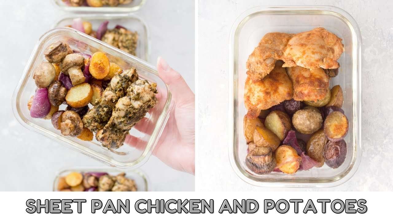 Sheet Pan Chicken and Potatoes Meal Prep | Pesto Chicken + Garlic Paprika