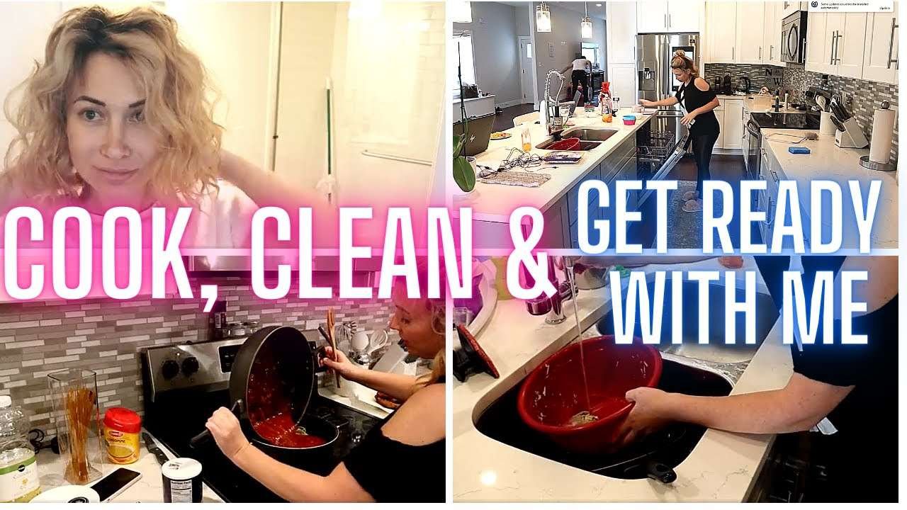 CLEAN WITH ME//COOK WITH ME BEST SPAGHETTI RECIPE//GRWM HAIR + MAKEUP