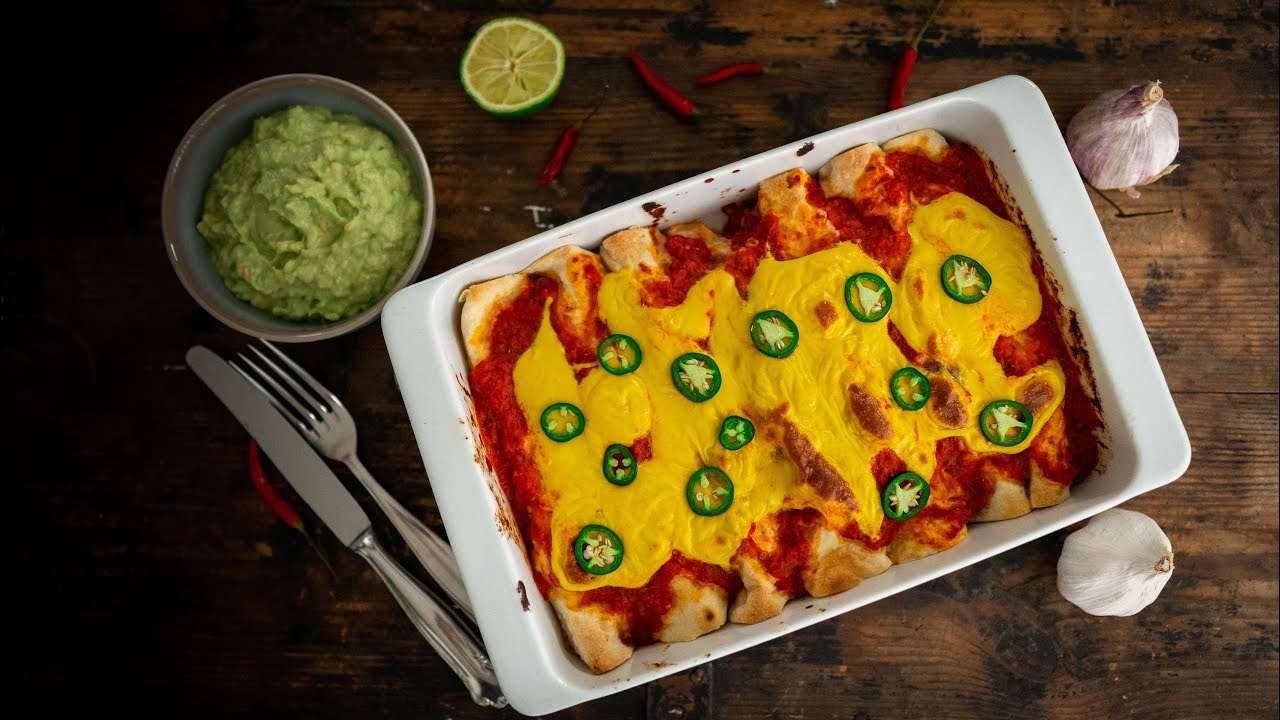 Buffalo Chickpea Enchiladas (Vegan)
