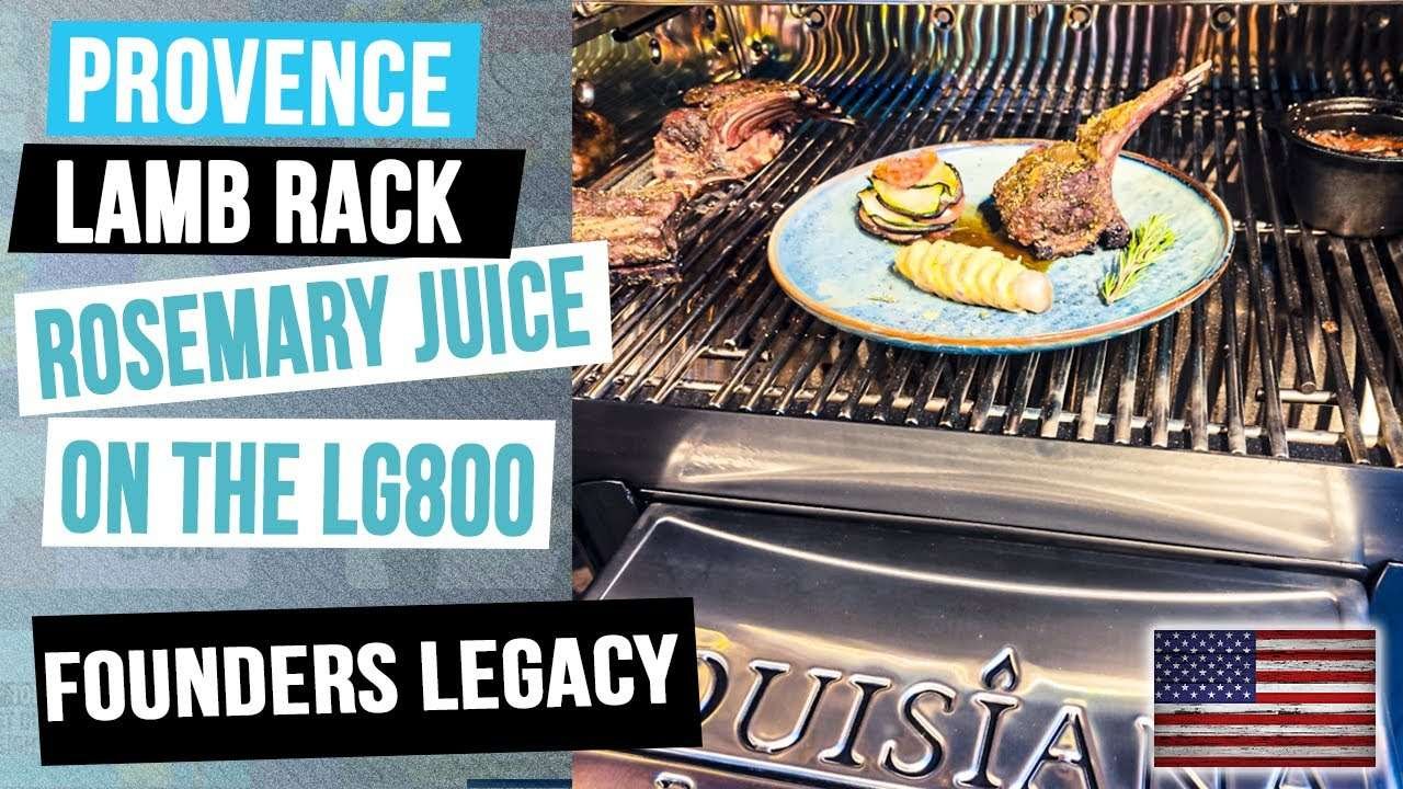 Smoked lamb rack, rosemary juice and French Tian recipe on the Louisiana Grills 800 Founders Legacy