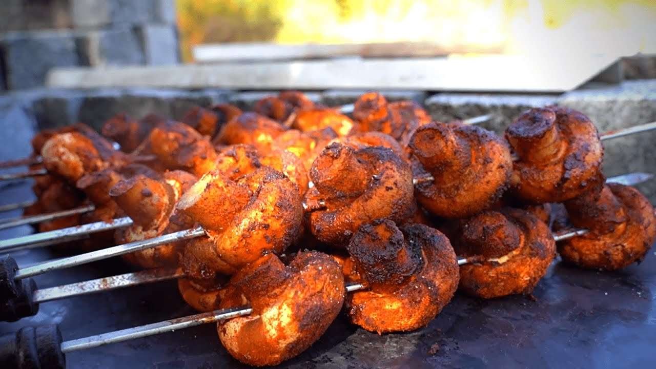 Best grilled Mushrooms on skewers, easy and tasty recipe. Grilled Champignon, asmr cooking recipe|#5