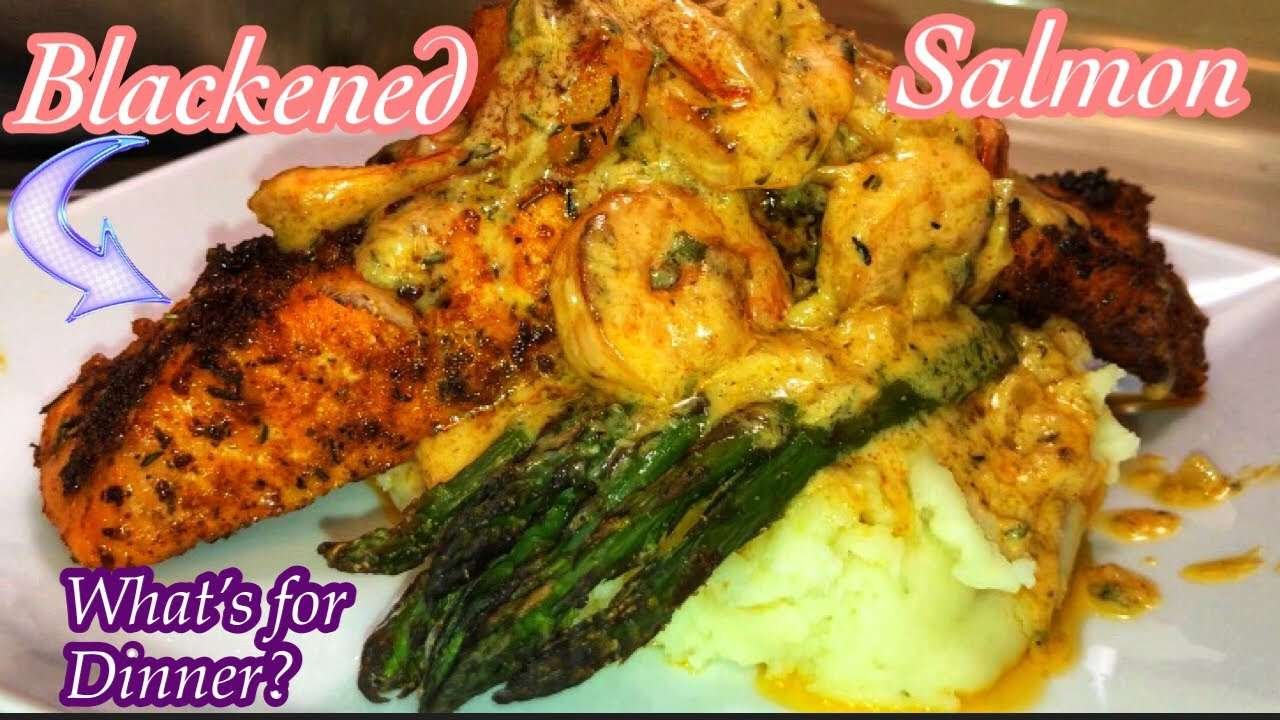 Blackened Salmon Recipe | Simple Easy & Quick ! With Grilled Shrimp. How to Cook Salmon. Asparagus