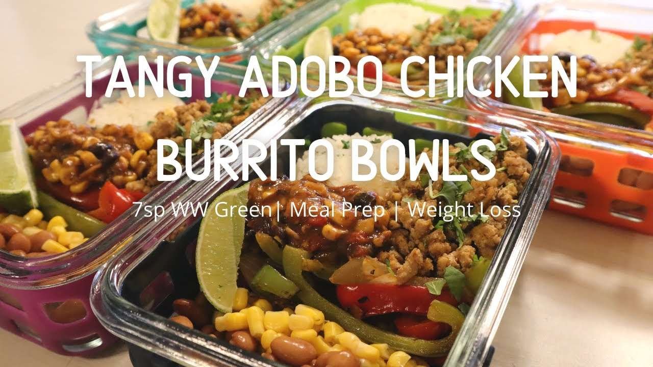 Tangy Adobo Chicken Burrito Bowls | 7sp WW Green | Meal Prep for Wight Loss