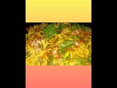 Home made noodles with fresh shrimps.