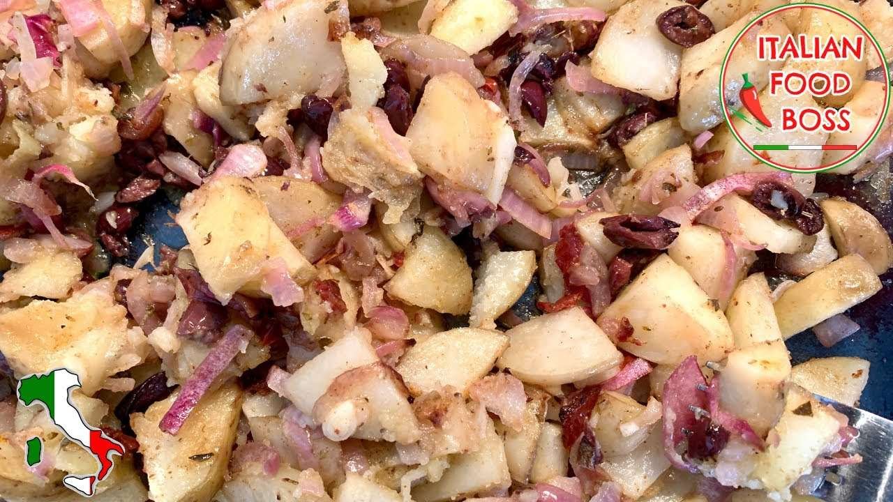 Baked Potatoes with Olives – Italian Style (+ red onion & sundried tomatoes!)