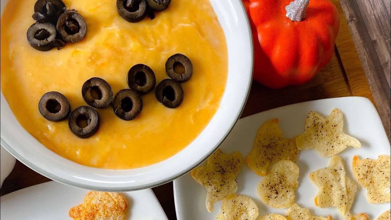 JACK O’ LANTERN CHEESE DIP AND TORTILLA CHIPS – Cooking With Zaina